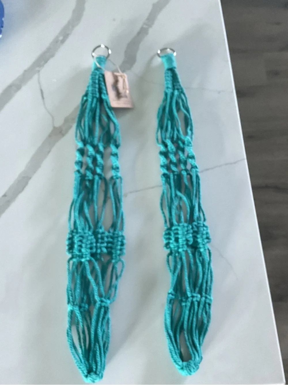 2 Lake Blue Macramé Hanging Plant Holder - Bohemian Home Accent